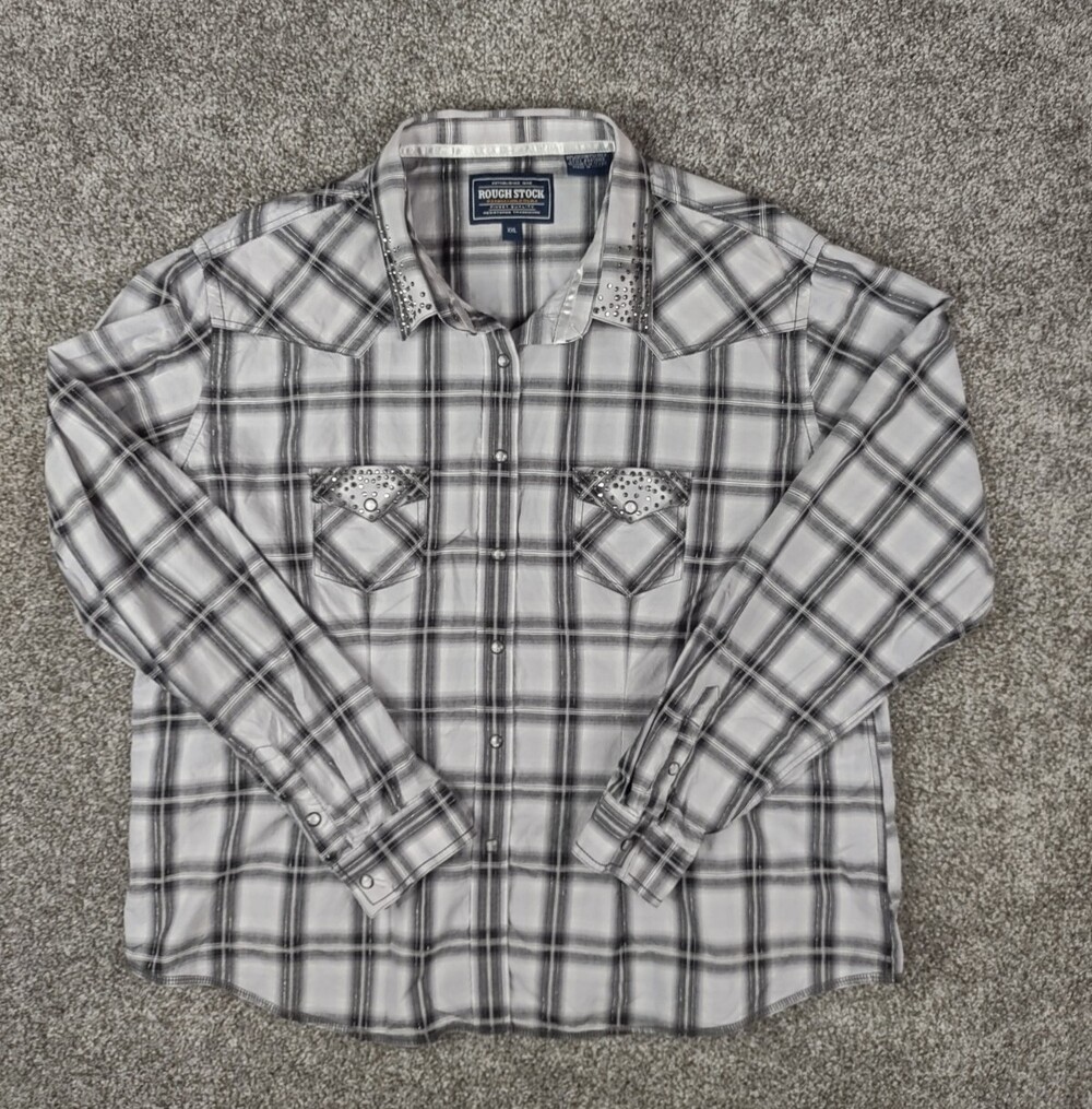 Panhandle Slim Shirt Mens XXL Plaid Button Western Clear Snap Bling Rough Stock